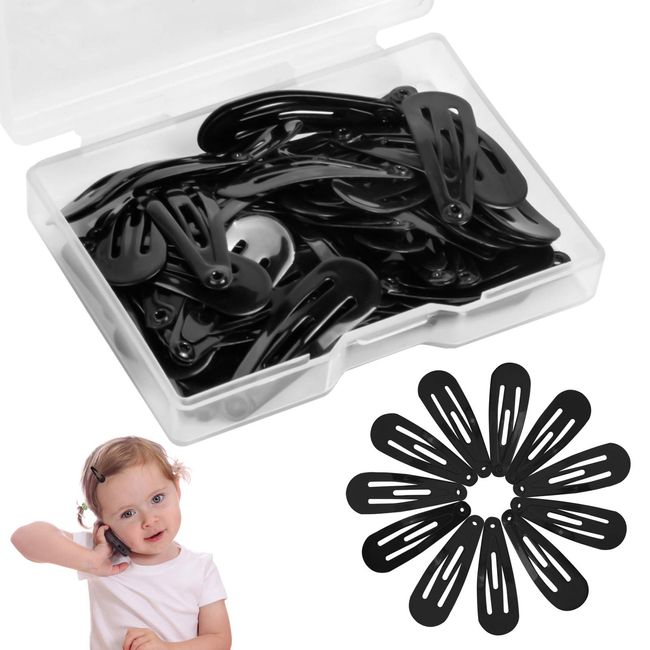 AvoDovA 50PCS Girls Snap Hair Clips, 3CM Non-Slip Kids Hair Clips Metal, Metal Barrettes Hairpins, Hair Accessory, Girls BB Barrettes Snap Hair Clips, Hair Barrettes for Kids Girls Women (Black)