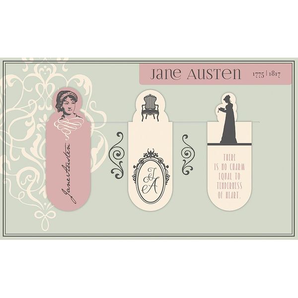 Moses. 82755 Magnetic Bookmark Jane Austen Set of 3 Magnetic Bookmarks, Charming Illustrated