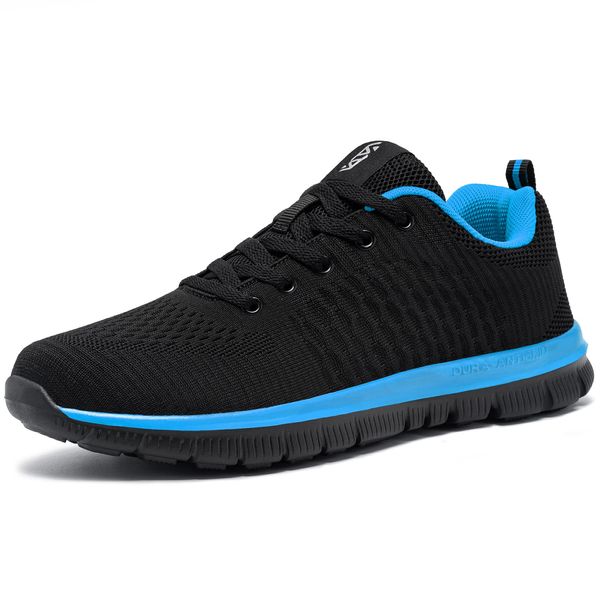 FLOWING PLUME Mens Trainers Running Walking Shoes Lightweight Breathable Casual Comfortable Sneaker Fitness Gym Sports Jogging (Black Blue,8 UK)