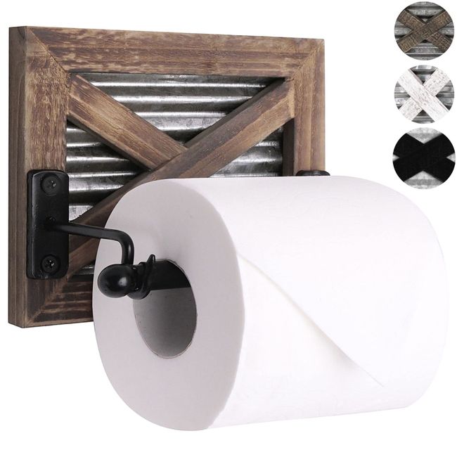 Autumn Alley Rustic Farmhouse Toilet Paper Holder - Farmhouse Bathroom Country Decor Accessories with Warm Brown Wood, Galvanized Metal & Black Adds Western Decor Charm