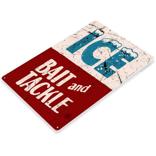Tinworld Tin Sign Ice Bait Tackle Rustic Retro Fish Fishing Tackle Metal Sign Decor Marina Lake Beach House Cottage Cabin B439