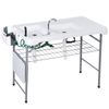 Folding Fish Cleaning Table w/ 360° Rotatable Faucet Camping Picnic Table White