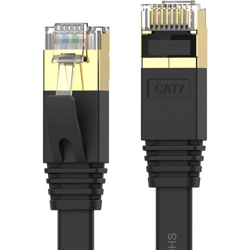 Senetem LAN Cable, 0.5m CAT7 Ultra Flat LAN Cable, Category 7 High Speed Lan Cable, 10Gbps/600MHz, CAT7 Compliant Ethernet Cable, RJ45, Anti-Crack, Soft, Slim, Black, Modem, Router, PS3, PS4, PS5,