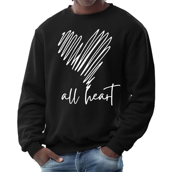 Mens Graphic Sweatshirt, Say it Soul - All Heart Line Art Print - Black / S