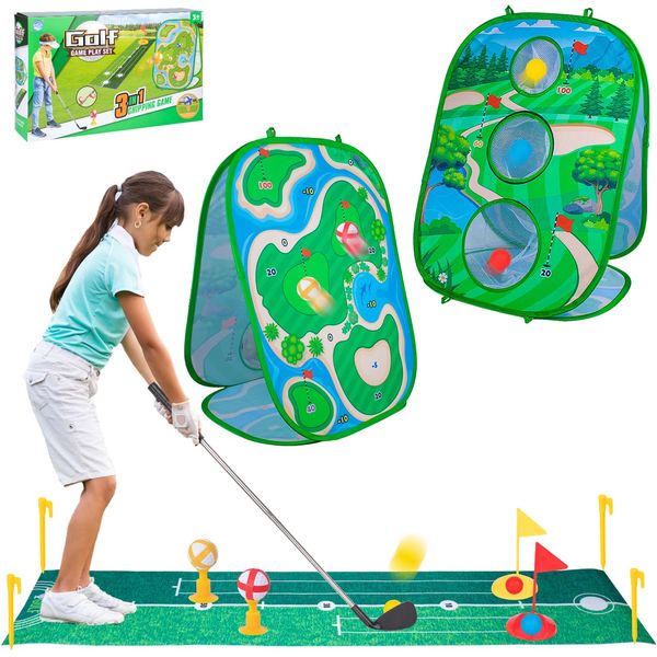 Awsoo 3 in 1 Toddler Golf Set Kids Golf Toys Set for Kids Golf Game for Kids Baby Golf 3 4 5 6 7 Year Old boy Birthday Gift