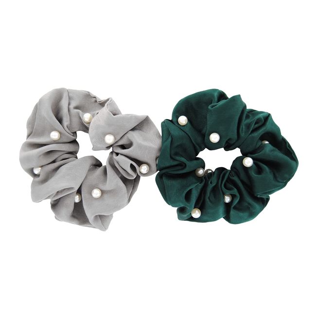 axy XXL Scrunchie Haargummi mit Perlen Set - 2x Stoff Haargummis Zopfhalter Zopfgummi Haarteil Haarband Scrunchies Doppelpack (Set 18)