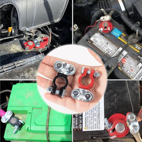 Battery Terminals Color Coded Set Top Post Connectors Clamps with Matching Anti Corrosion Felt Fiber Washers for Car Truck Vehicle Ship Boat Small Yacht RV Camper, 1 Pair