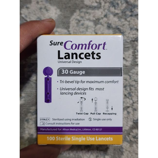 Sure Comfort Sterile Single Use Lancets 30 Gauge Universal Design 100 Ct NEW