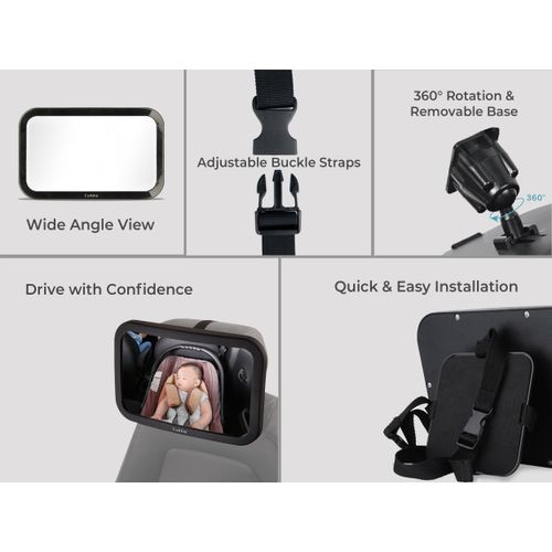 Wide-Angle Shatterproof 360° Rear Facing Back Seat Baby Car Mirror with Removable Base (12 x 7.5 inches), Wide Angle View, Adjustable Rotation, Easy Installation