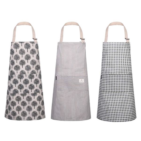 Kitchen Aprons for Women with Pockets 3 Pack Cooking Apron Cotton Linen Chef Aprons Adjustable Neck Bib Apron for Chef BBQ Painting Gardening Baking