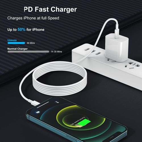 10ft iPhone Charger Fast Charging, [MFi Certified] Wall Charger Block Plug and Long USB C to Lightning Cable Cord, Type C Cube Box Brick for Apple iPhone 14 Pro Max/14 Pro/13 Pro/12 Mini/11/iPad Air