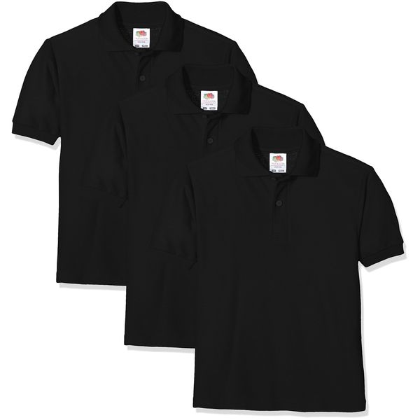 FRUIT OF THE LOOM Unisex Baby Short Sleeve Polo Shirt, Black, 14-15 Years UK