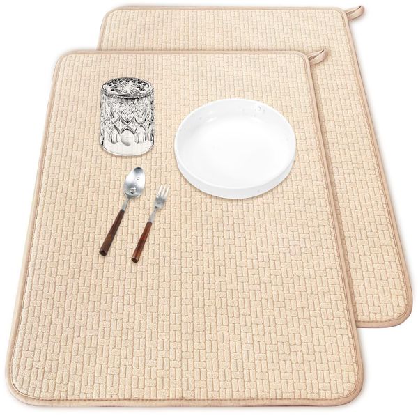 2-Pack XXL Absorbent Dish Drying Mats Kitchen Counter Pad 24"x17" Beige