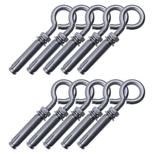 LC LICTOP M8 Shoulder Eye Bolts, Heavy Duty Expansion Concrete Wall Anchors with Ring, 304 Stainless Steel Eyebolt Screw Fastener for Ceiling, Masonry, Brick, and Lifting Applications, 10Pcs