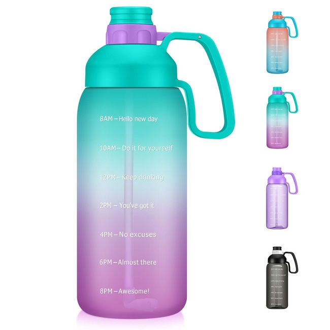 Water Bottle with Straw 64 oz Water Bottle with Time Marker