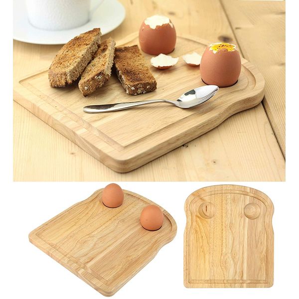 Apollo Rubberwood Breakfast Bread Toast Serving Tray with Egg & Cheese Holder Board