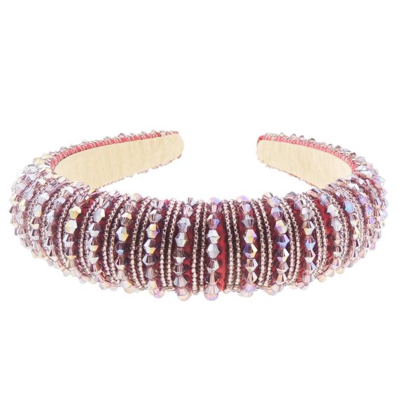 Womens Sparkly Beaded Rhinestone Embellished Jeweled Crystal Wide Bump Thick Padded Evening Formal Occasion Christmas Birthday Wedding Bridal Party Headband Hair Alice Band Hairband (Burgundy Purple)