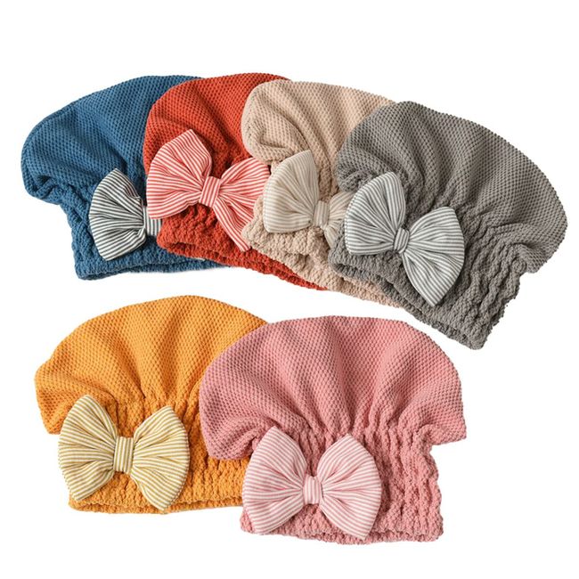 KON Towel Cap, Hair Quick Drying, Towel, Hair Towel, Hair Towel Cap, Ribbon, Striped, Set of 6