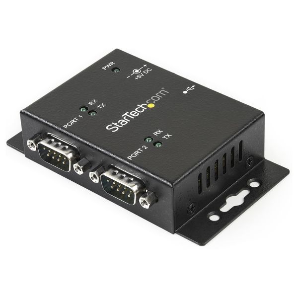 Startech 2-Port Industrial Wall Mountable USB to Serial Adapter Hub with DIN Rail Clips
