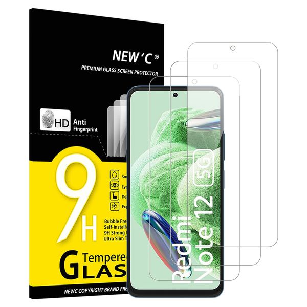 NEW'C 3 Pack Designed for Xiaomi Redmi Note 12 5G / 4G, Screen Protector Tempered Glass,Case Friendly Scratch-proof, Bubble Free, Ultra Resistant