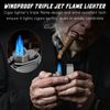 LIHTUN Multi-Function Cigar Torch Lighter - Built-in Cigar Holder & One-Touch Cutter, Triple Jet Flame Butane Lighter (Gray)