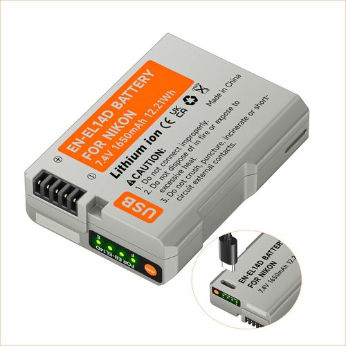 EN-EL14, EN-EL14A USB C Direct Charging Replacement Battery for Nikon D3500, D3100, D3200, D3300, D3400, D5100, D5200, D5300, D5500, D5600, DF, Coolpix P7000, P7100, P7700, P7800 DSLR Cameras