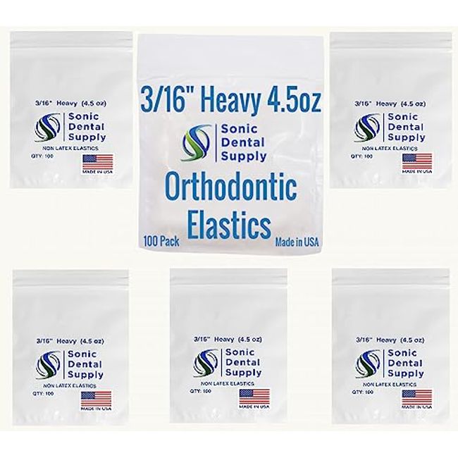 3/16 Inch Orthodontic Elastic Rubber Bands - 500 Pack - Clear Latex Free, Heavy 4.5 Ounce Small Rubberbands, Braces, Dreadlocks Hair Braids, Tooth Gap, Packaging, Crafts - Sonic Dental - Made in USA