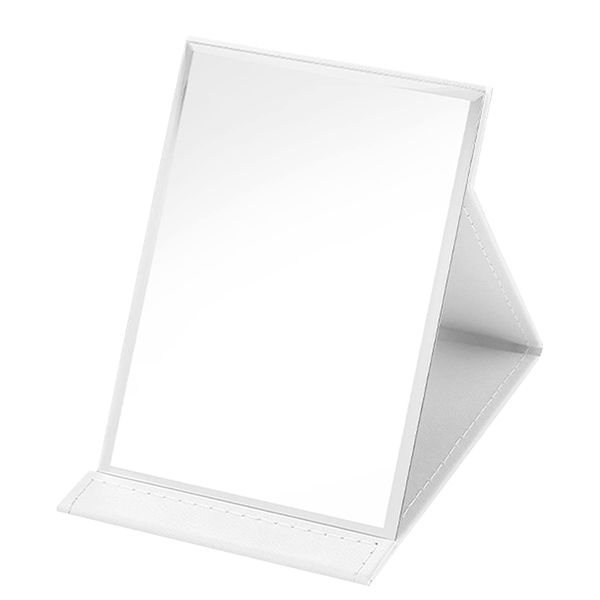 ZHIQIN Mirror Portable Folding Travel Mirror Multi Stand HD Mirror Makeup Mirror with White PU Leather for Office Desk Vanity Table Travel Camping Foldable Mirror (21 * 15cm)