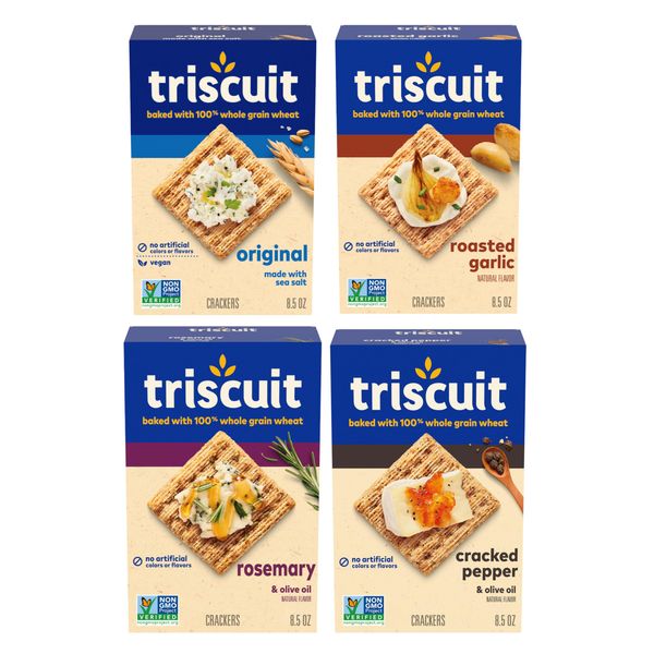 Triscuit Whole Grain Wheat Crackers 4 Flavor Variety Pack, 4 Boxes