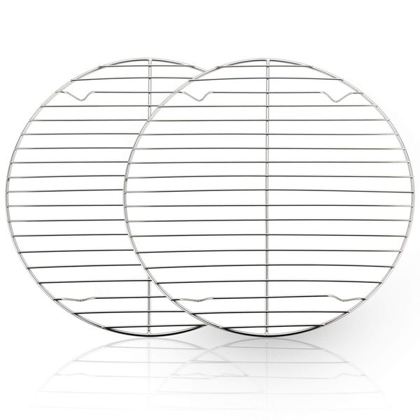 TeamFar Round Cooling Rack Set of 2, 10½ Inch Round Wire Rack Baking Steaming Roasting Rack Set Stainless Steel, Healthy & Mirror Finish, Oven & Dishwasher Safe