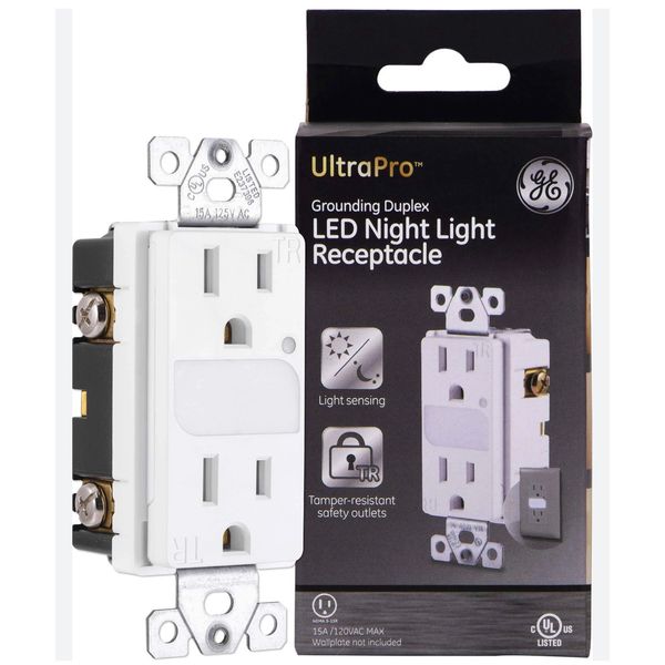 GE UltraPro Electrical Outlet With LED Light Guide 15AMP White 40967