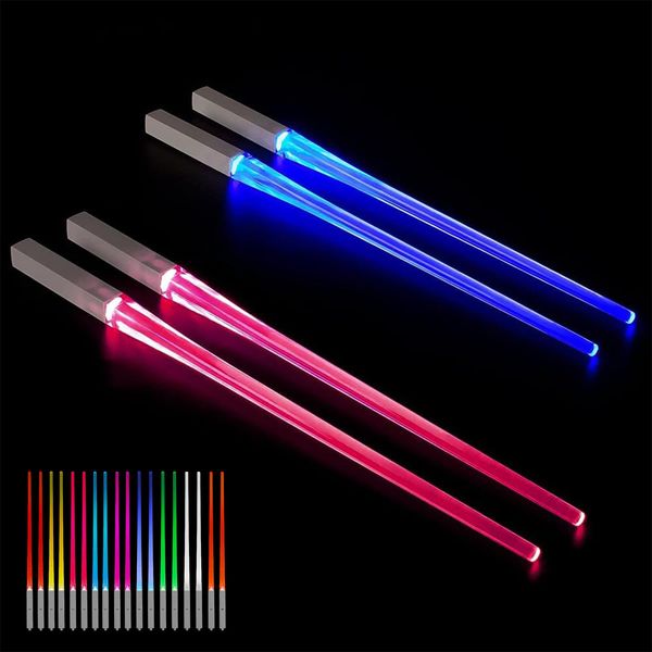 2 Pairs Light Saber Chop Sticks, Light Saber Chopsticks, Lightsaber Chopsticks Light Chopsticks 9 Color Modes Light LED Lightsaber Suitable for Birthday Parties and Christmas Gifts
