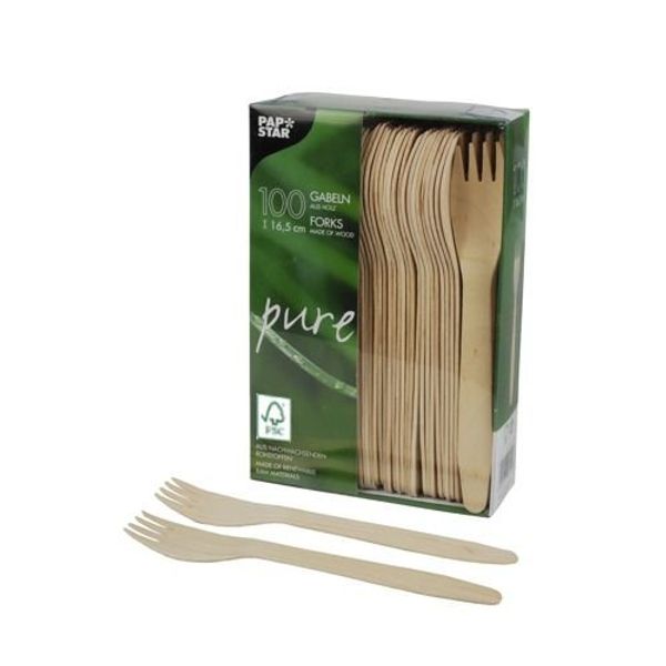 Papstar Pure Wood Forks 10 x 100 Pieces (Wood)