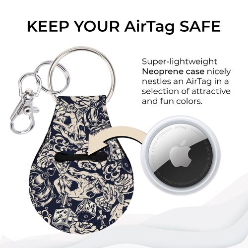 Jolitee Neoprene Compatible with Apple AirTag Case Keychain – Durable & Stylish Holder with Secure Ring and Clip (Skull Crown)