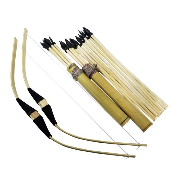 Adventure Awaits! - 2-Pack Handmade Wooden Bow and Arrow Set - 20 Wood Arrows and 2 Quivers - for Outdoor Play