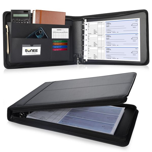 Zippered Business Checkbook Binder 7 Ring 1 Inch with Zipper for Business Che...