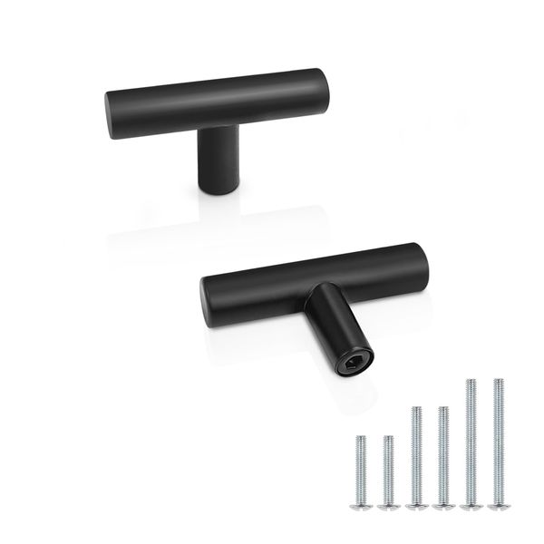 Probrico 10 Pack Black Cabinet Knobs, T Bar Drawer Knobs, Stainless Steel Handles for Kitchen Cupboard, Wardrobe Knobs 50mm/2" Length