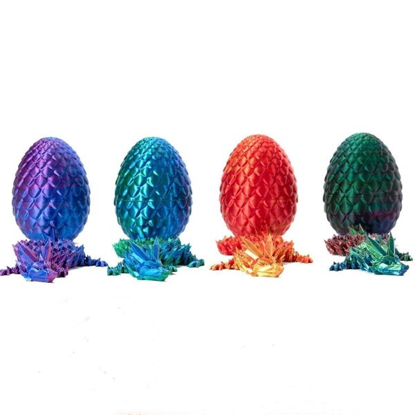 HUAWELL 4 Pack 3D Printed Dragon in Egg,Full Articulated Dragon Crystal Dragon with Dragon Egg,Flexible Joints Home Decor Executive Desk Toys,Home Office Decor Executive for Autism