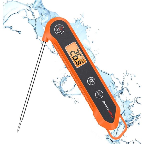 ThermoPro TP03H Digital Instant Read Meat Thermometer for Grilling Waterproof Kitchen Food Thermometer with Calibration and Backlight Smoker Oil Fry Candy Thermometer, Orange