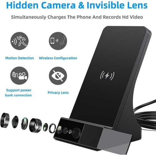 LIZVIE Hidden Camera Phone Charger, 1080P Full HD Wide-Angle Phone Charger Camera, Indoor Spy Cam with 110° Lens, APP Remote Control, Wireless Charging, for Home Security, Office, or Pets.