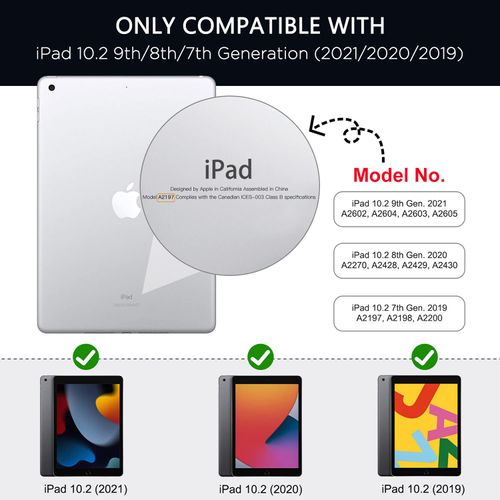 MoKo Case for iPad 9th Generation with Pencil Holder, iPad 8th/7th Gen Case 10.2-inch, Built-in Screen Protector Clear Back, Stain Resistant Multi Angle Viewing Stand, Auto Wake/Sleep, Black