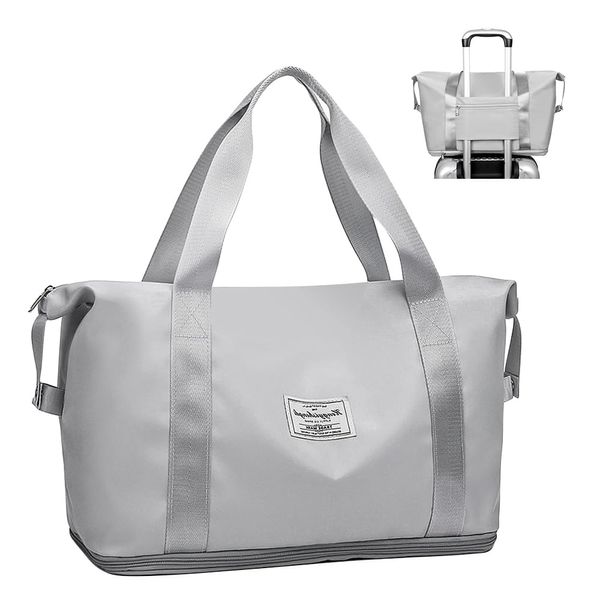 Weekend Bag for Women Overnight Bag Carry on Bag Holdalls Travel Bag for Women Gym Bag Waterproof Weekender Tote Bag Expandable for Vacation, Sports, Shopping (36L Grey)