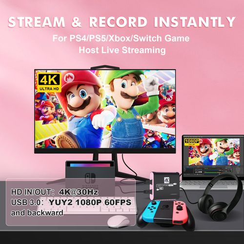 Capture Card with 4K HDMI Passthrough,USB 3.0 Audio Video Capture Card for Windows/Mac OS OBS/Twitch/YouTube/Tiktok Live Streaming and Recording,for Switch/PS5/Xbox/PS4/Steam Deck/PC/Camera