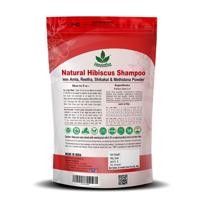 Havintha Natural Amla Reetha Shikakai Methidana And Hibiscus Powder Shampoo for Hair – 227 grams