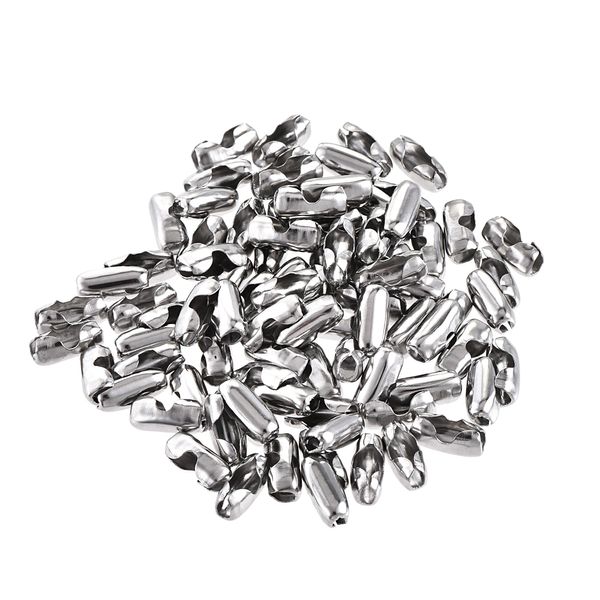 sourcing map Ball Chain Connector, 3.2mm Ball Chains Clasp Crimp Clips Link Stainless Steel Connection, Pack of 100