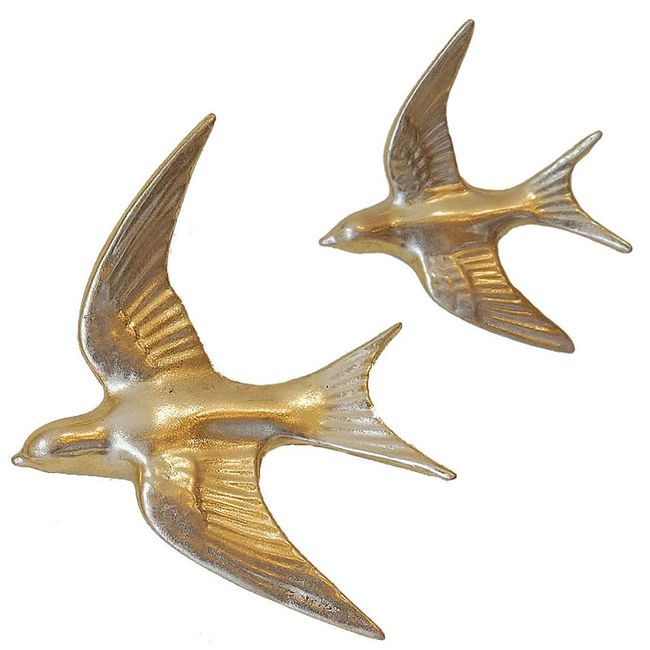 Wall Hanging Ornament, Wall Decor, Birds, Small & Large, Set of 2 (Gold)