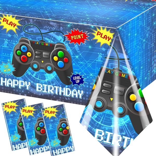 Gamer Birthday Party Decorations Tablecloth,3pcs Video Game Table Cloth Disposable Gaming Birthday Plastic Tablecloth Blue Birthday Table Cover for Boys Game Themed Birthday Party, 70.8*42.5inch ﻿