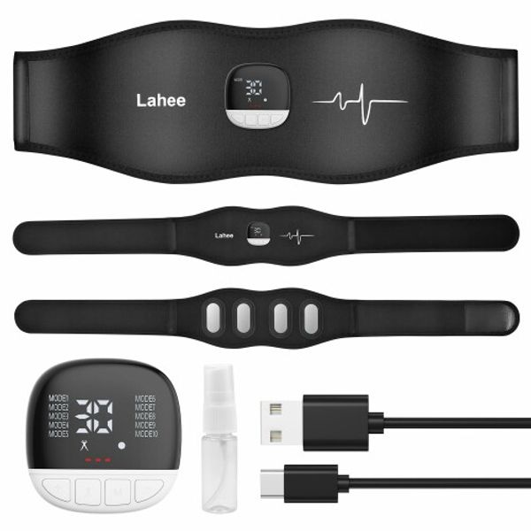 Lahee EMS abdominal muscle belt, stainless steel electrode pads, no gel sheets required, abdominal muscle training, training machine, calorie display, 10 modes, 30 strength levels, unisex, USB rechargeable, muscle stimulation, LCD display, Japanese instru