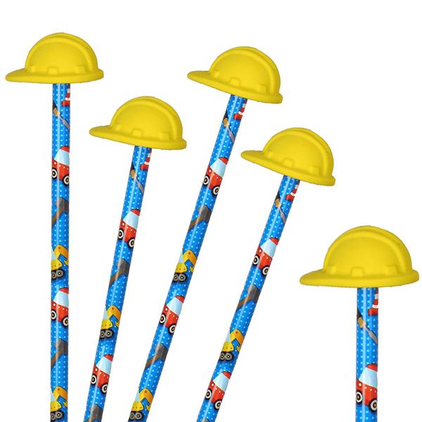 Neu: 4 Bleistifte * Baustelle * mit Radiergummi für Schule und Kindergarten | Stift Zeichnen Schreiben Kind Bauarbeiter Helm Bagger Radlader