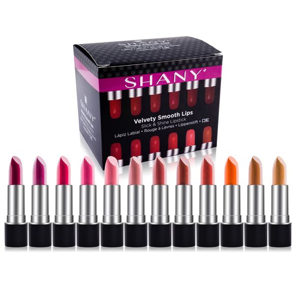 SHANY Slick & Shine Multi-Colored Lipstick Set - 12 Matte Lip Colors Long Lasting & Moisturizing Lip Shades In A Premium Packaging Gift Box with Vitamin E and Aloe Vera.